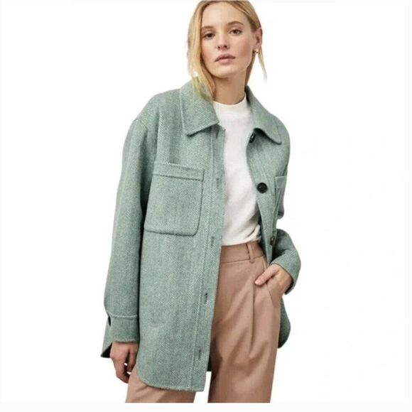 Rails Connie Herringbone Wool Oversize Shirt Jacket Shacket Small Kelly Green - Picture 1 of 9